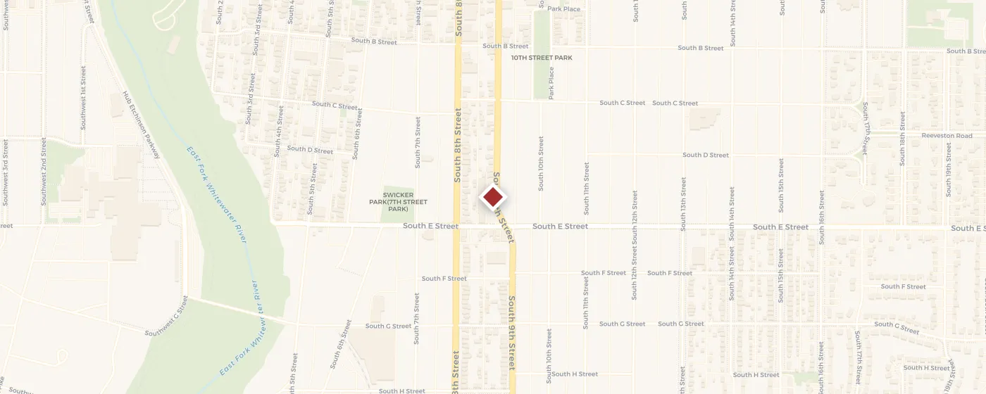 Map showing Roosevelt Smoke Club at 450 S 9th St, Richmond, IN